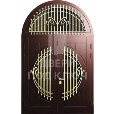 Дверь с фрамугой, стеклянной вставкой и элементами ковки ДПК-12461